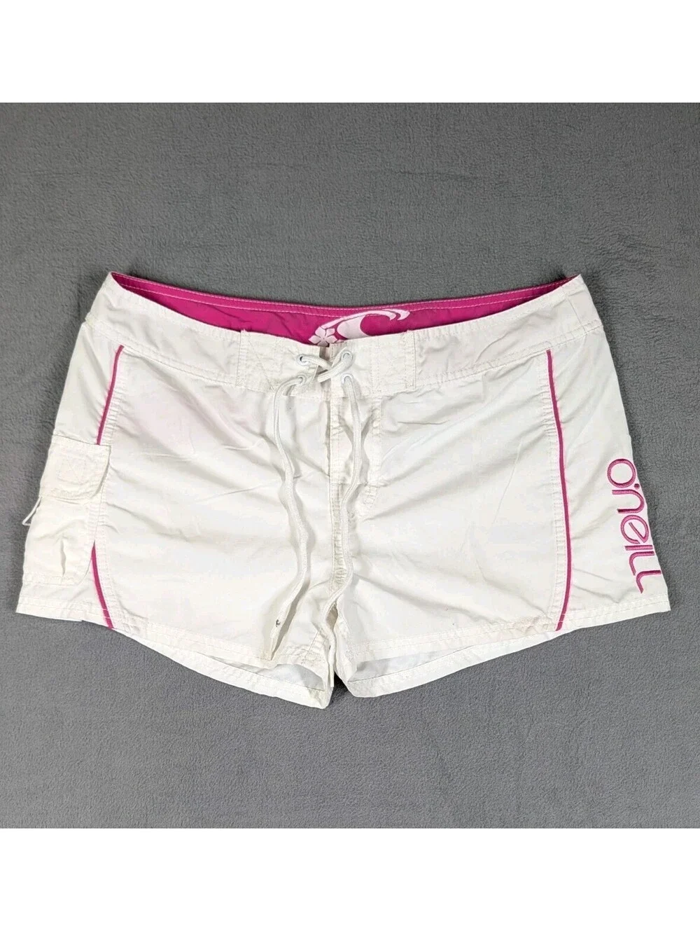 O'Neill Womens 11 White Pink Board Shorts Surf Swim Beach Drawstring Stretch